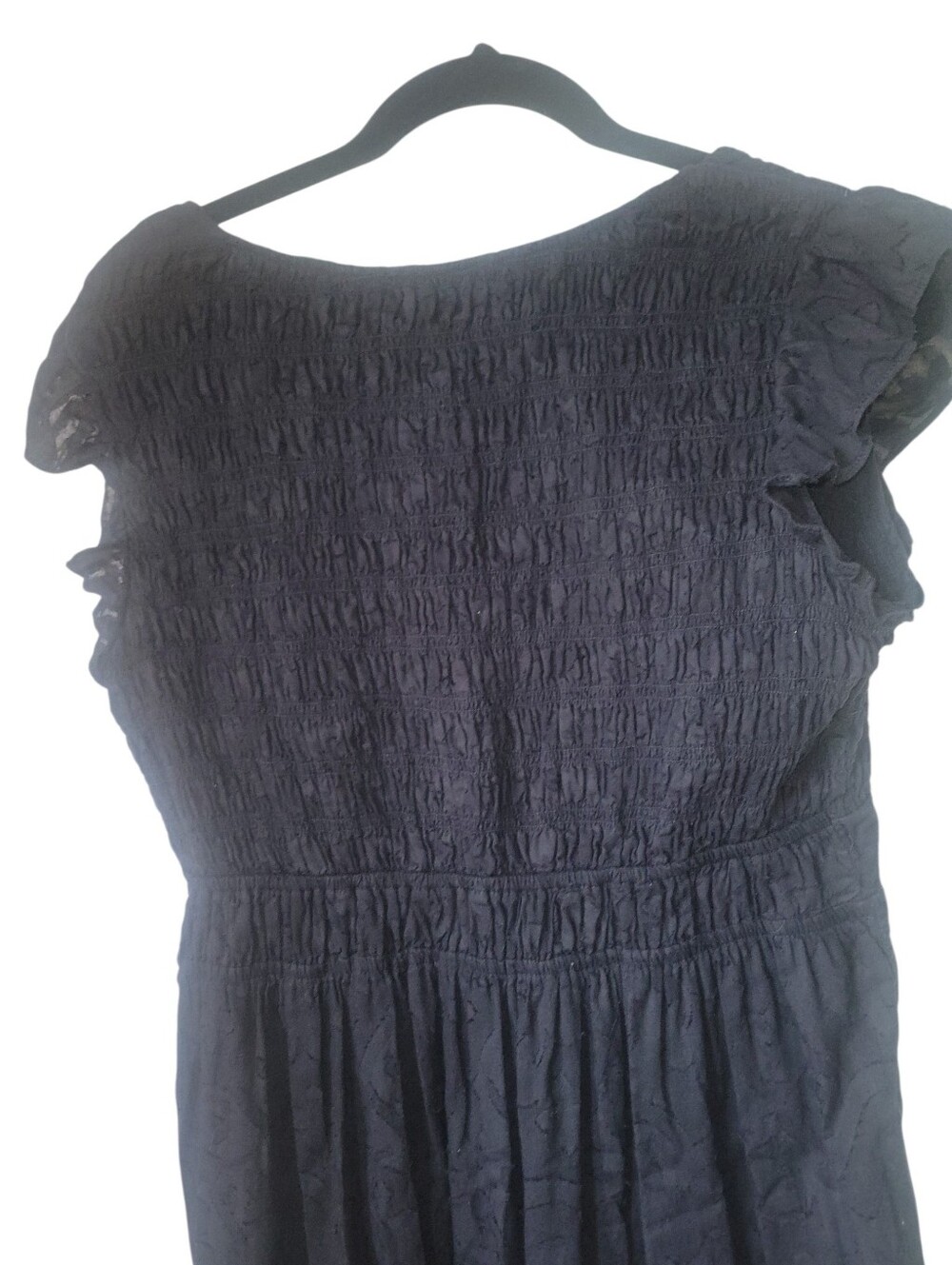 Anthropologie Black Maxi Dress w/Fluttery Cap Sleeve Tiered Button Front Skirt - Picture 9 of 12